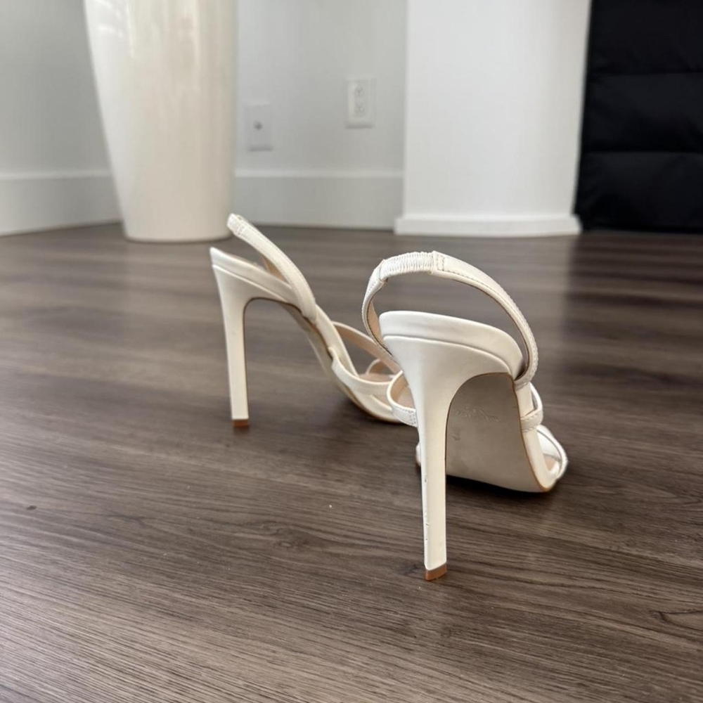 Steve Madden White and Cream Square Toe Strappy Slingback Heels - Picture 3 of 4